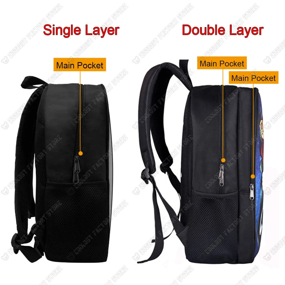 Comparison of a single layer black backpack and a double layer black backpack.