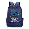 Dunkelblaue Anime-Stil multifunktionale Rucksack mit der Nummer 67 vorne.