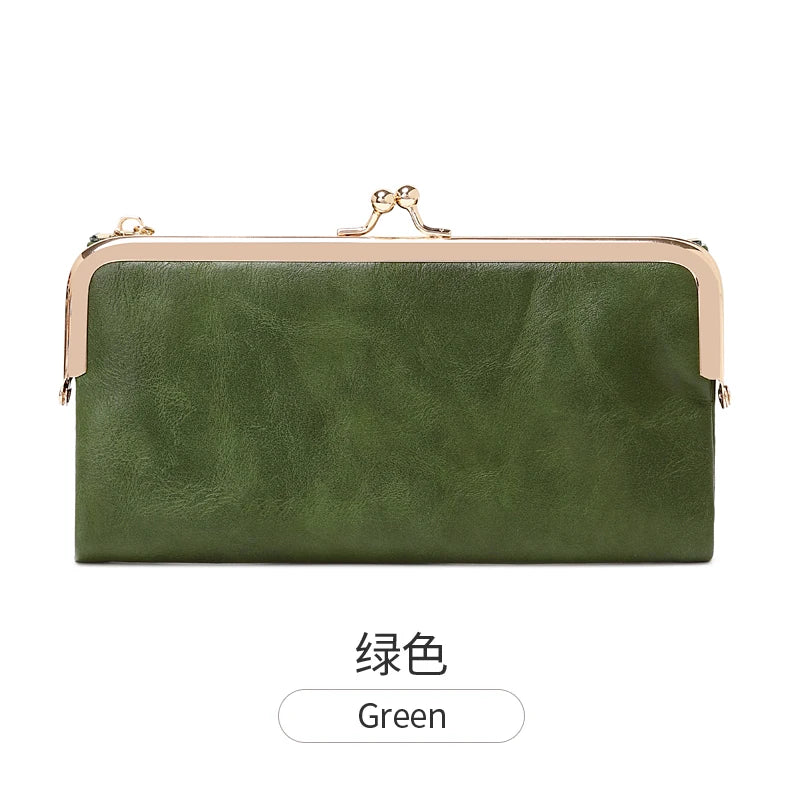 Dunkel olivgräbiger Multifunktions-Vintage-Clutch-Wallet mit goldenen Verzierungen.