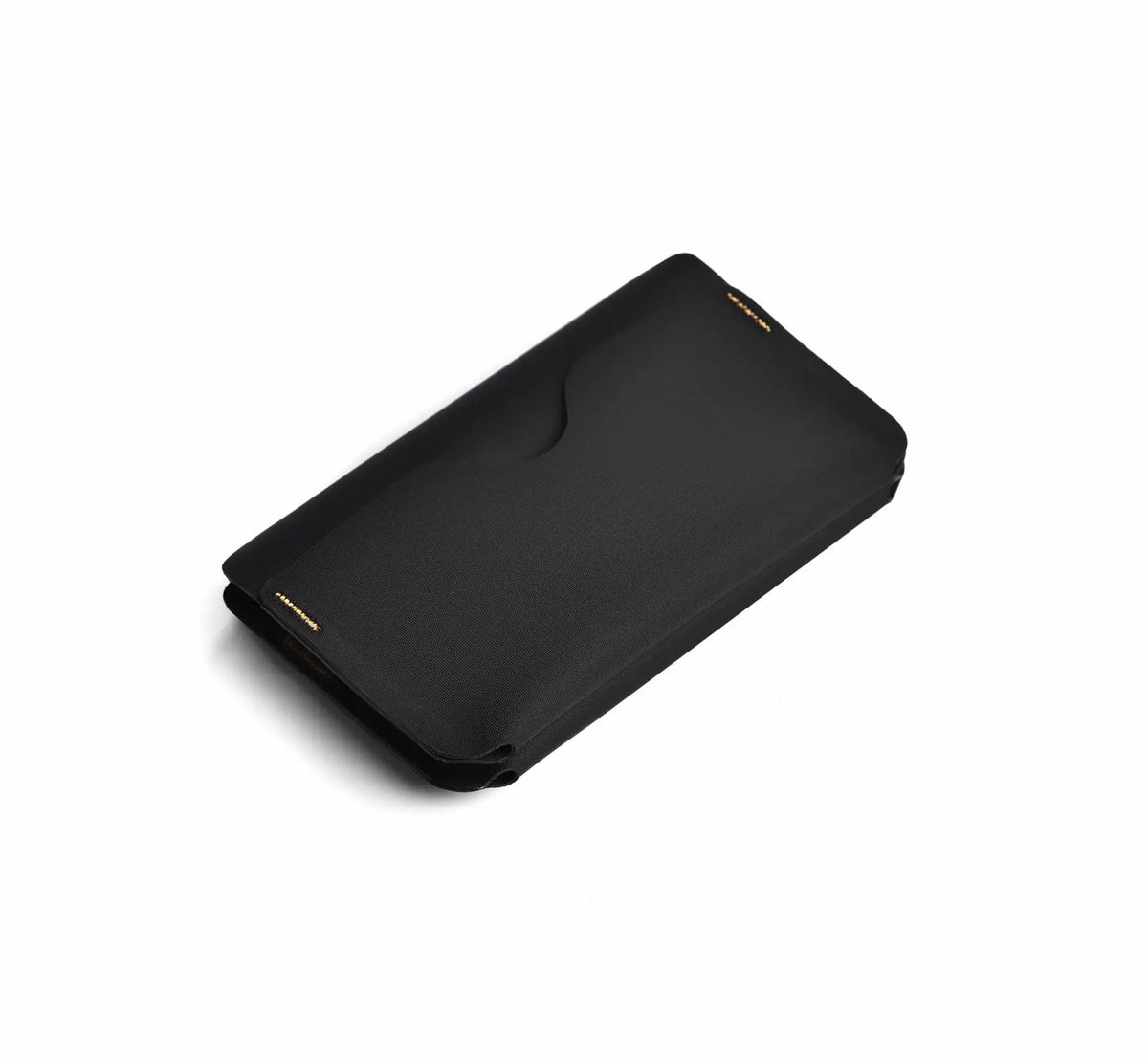 A black magnetic foldable ID card holder and coin purse shown from above.