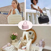 Bolsa de tocador impermeable multi-bolsillos para viajar, mostrada en varios colores y contextos.