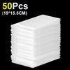 A stack of 50 self-sealing bubble mailer bags with protective cushioning, measuring 19 by 15.5 cm.