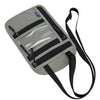 Gray RFID blocking neck wallet with clear window and black strap