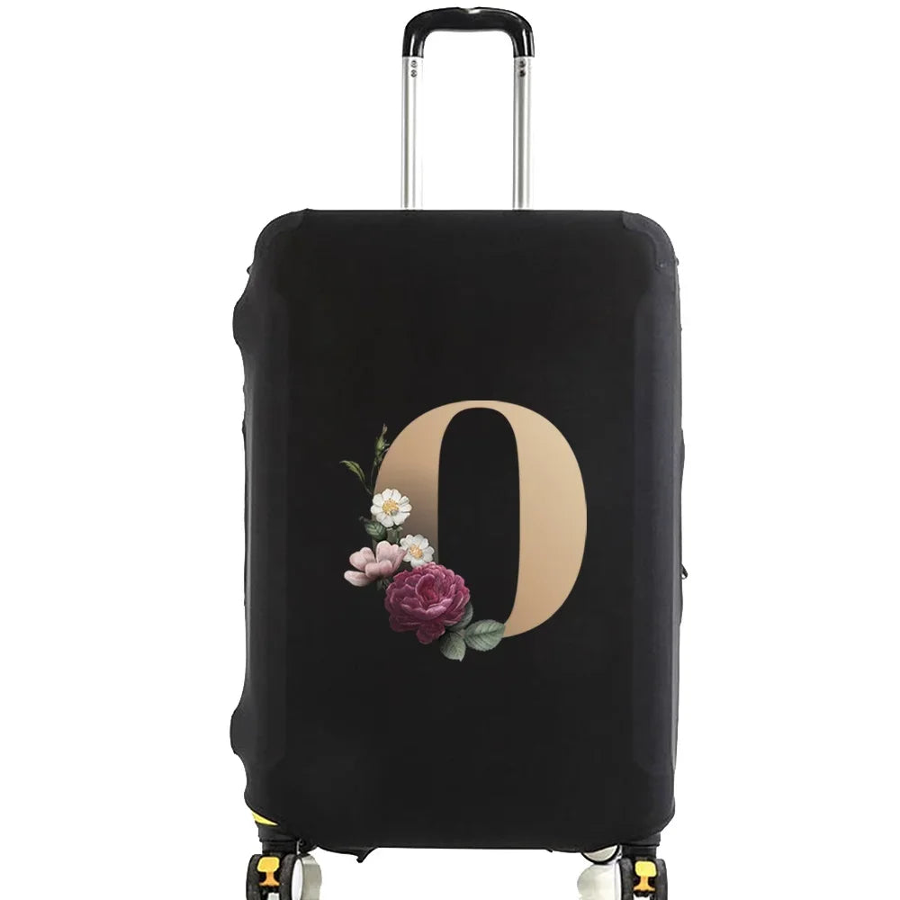 Black premium elastic luggage protective cover with a large white number zero design