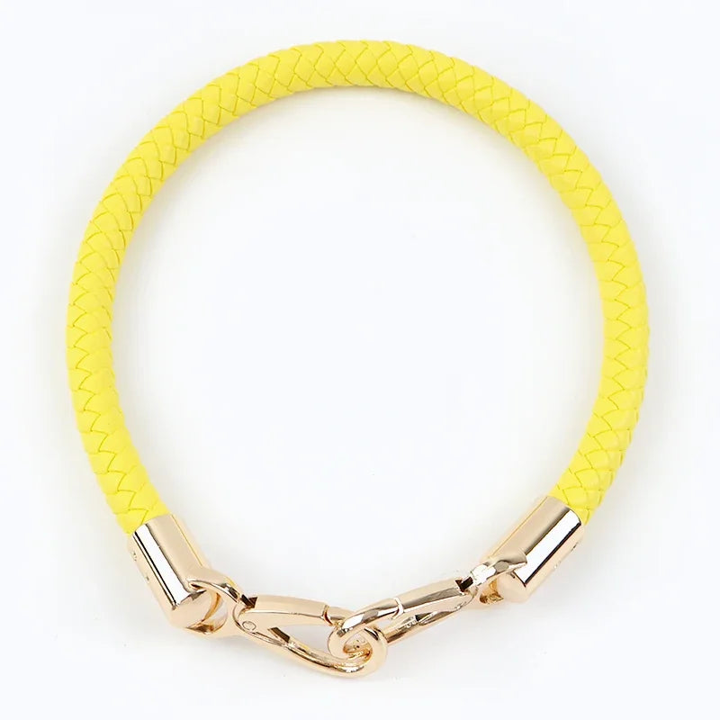 Yellow PU leather replacement bag strap with gold-toned metal buckles