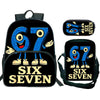 A black backpack set featuring the number 67 design on a main bag and a separate pouch.