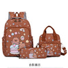 A brown cartoon animal backpack set featuring a main backpack and a matching pouch.