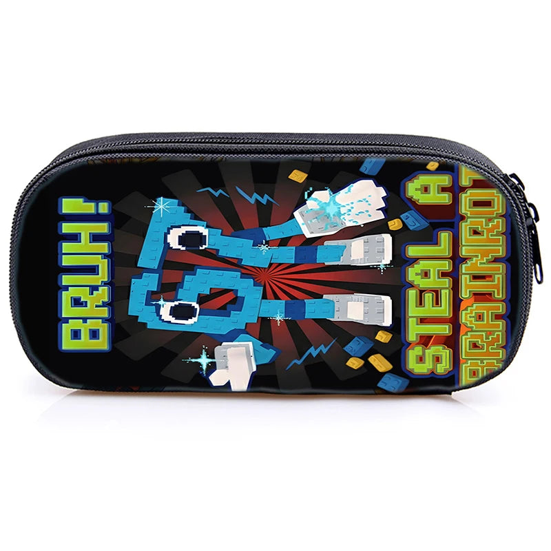 A black zippered pouch featuring a graphic design of a fist and text that reads BRUH! STEAL A TRAINING