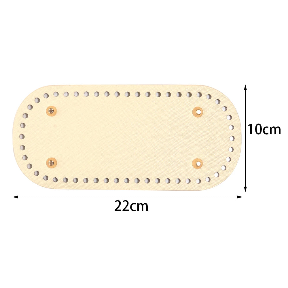 Light beige oval PU leather bag base with pre-punched holes for crochet and knitting