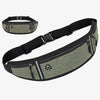 A black canvas waist fanny bag with a black strap and silver logo, shown in multiple views.