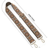 A brown and beige patterned textile replacement bag strap with metal clasps.
