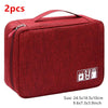 A maroon portable digital organizer storage pouch with a zipper and handle, measuring 24.5x18.5x10cm.