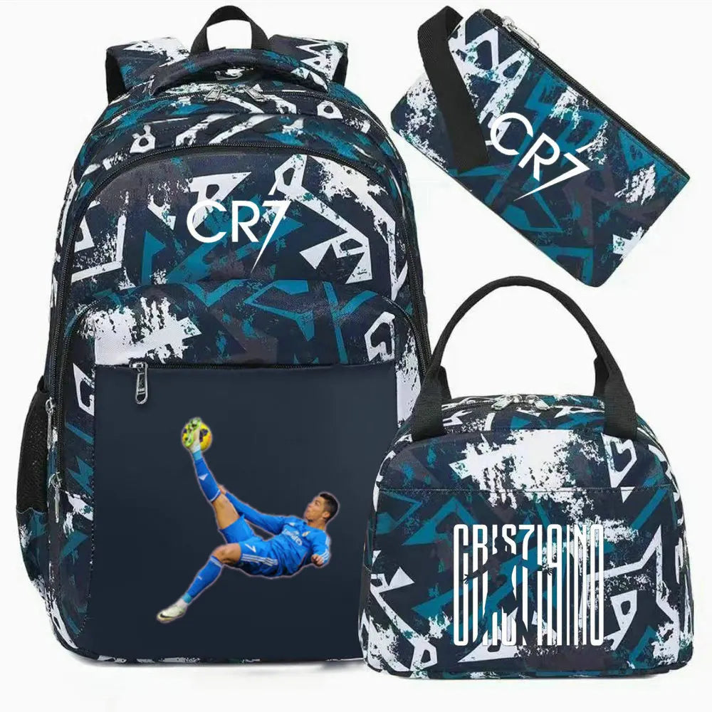 A dark blue and white sports laptop backpack with a matching rain cover displayed against a white background.