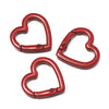 Three heart-shaped red metal spring clasps for DIY jewelry and keychains