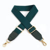 Dark green canvas cotton bag strap with gold metal hooks