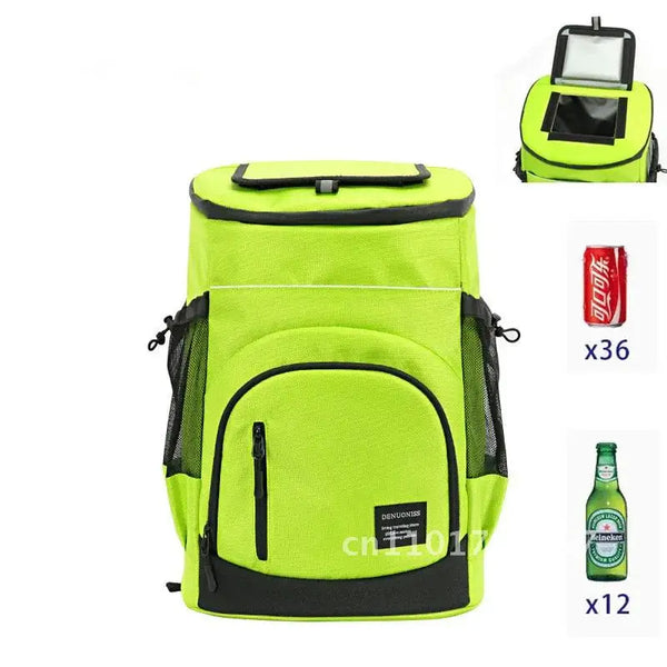 Lime green insulated travel cooler backpack with black accents