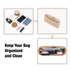 A set of felt organizer inserts and a beige leather bag with an interior organizer.