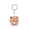 A cute brown bear cartoon resin keychain charm with a silver ring and chain.