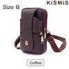A dark brown leather waist bag with a zipper and belt clip is shown in Size B, color Coffee.