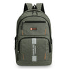 A dark olive green men's lightweight commuter backpack with black and orange accents.
