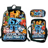 A black backpack featuring Teenage Mutant Ninja Turtles characters and a blue brainrot design.