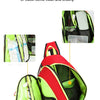Red and lime green medical crossbody bag designed for storage of travel items and first aid essentials