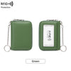 A green RFID protection accordion wallet with a card slot and chain.