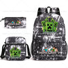A black backpack featuring Minecraft themed graphics and a matching pouch.