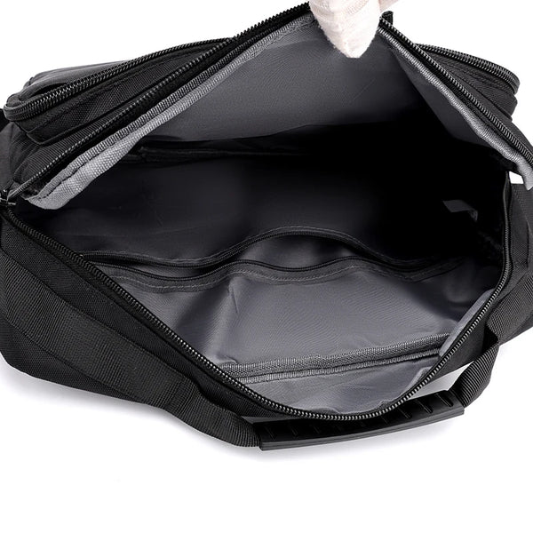 Black waterproof business briefcase open showing the interior compartment