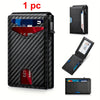 A black carbon fiber slim RFID protection wallet shown with multiple card slots and a protective sleeve.