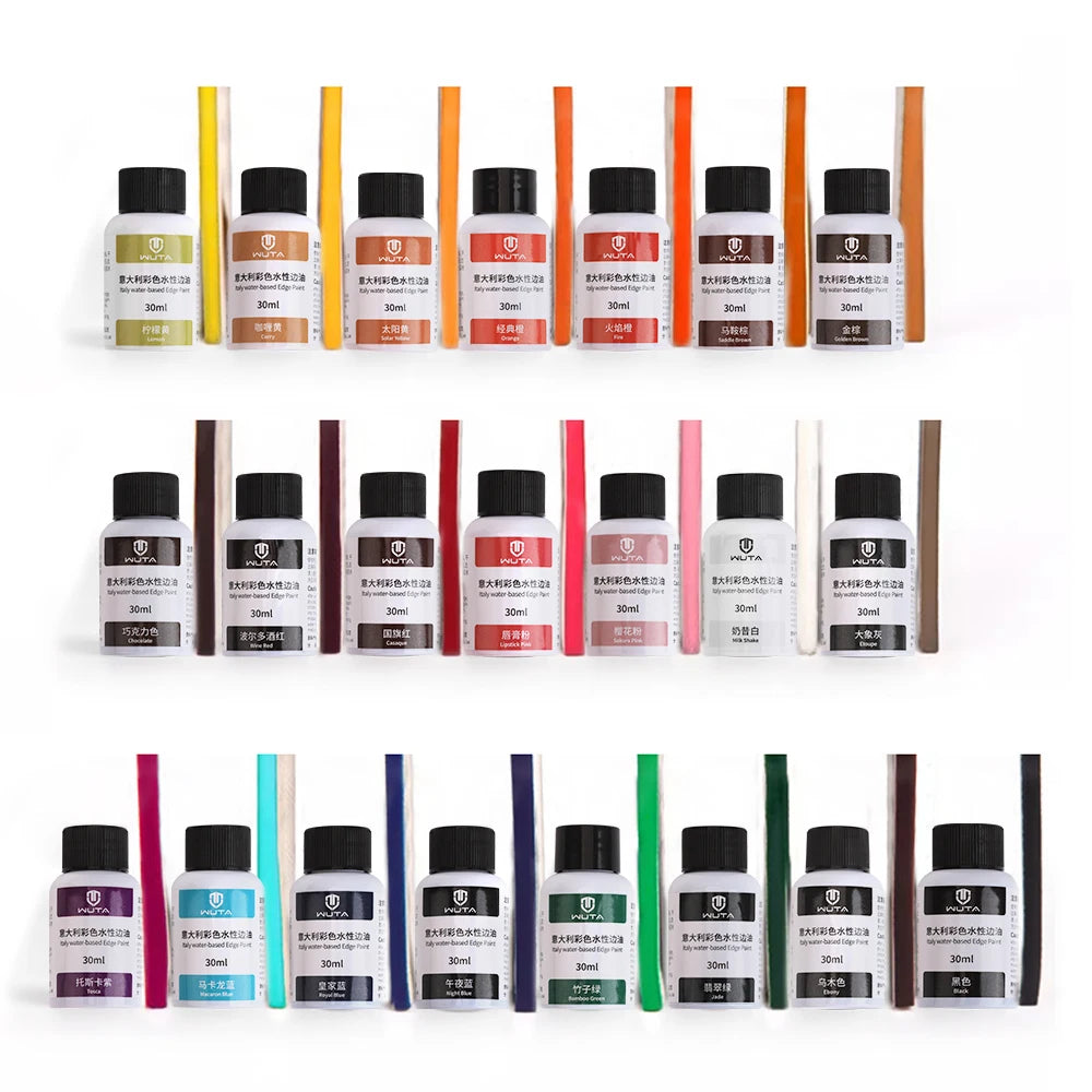 Collection d'huiles de peinture au cuir professionnel de différentes tailles et couleurs.