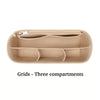 Tan felt handbag organizer pouch with three internal grids for organization