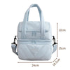 Light blue double-layer insulated lunch bag with carrying handles and adjustable straps