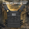 A small size Jungle JPC training vest in black with a white American flag emblem displayed against a rugged, outdoor backgrou