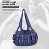 A dark blue PU leather hobo shoulder bag with silver hardware shown against a light background.