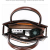 A brown PU leather shoulder handbag set featuring a foldable umbrella and cosmetics.