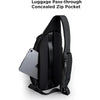 Black luggage pass-through concealed zip pocket on a crossbody sling bag