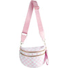 Pink checkered crossbody sling bag with adjustable strap