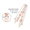 Pink sunflower pattern adjustable strap for a crossbody bag, showing length options from 26.78 to 53.15 inches.