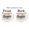 A pair of beige fabric pouches labeled Front and Back showing a graphic design for chargers with an error note.