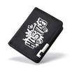 Black PU leather wallet with a white cartoon print design.