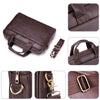 Genuine leather men's briefcase shown in various close-up angles and details.