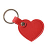 A red leather heart-shaped keychain with a metal ring.