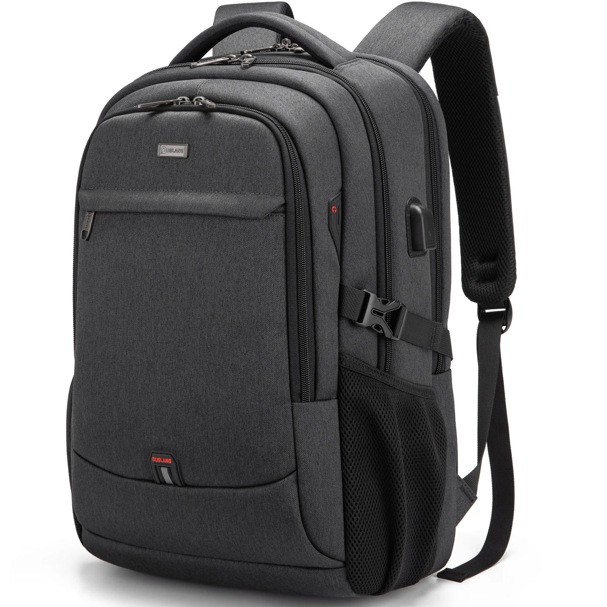 A dark gray men's premium laptop backpack with black straps and zippers.