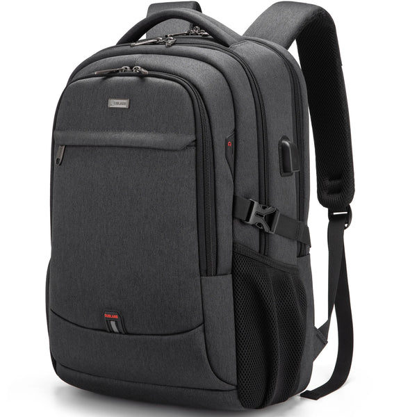 A dark gray men's premium laptop backpack with black straps and zippers.