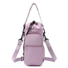 A light purple thermal water bottle bag with adjustable straps.