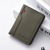 A dark olive green ultra-thin PU leather credit card wallet is shown on a white background.