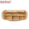 A tan felt bag organizer insert with multiple compartments shown open.