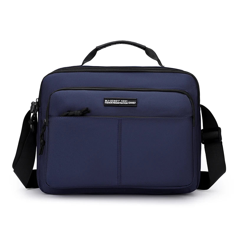 Navy professional waterproof men's business briefcase with black carrying straps