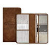 A brown PU leather car document organizer with clear pockets for vehicle registration and information.